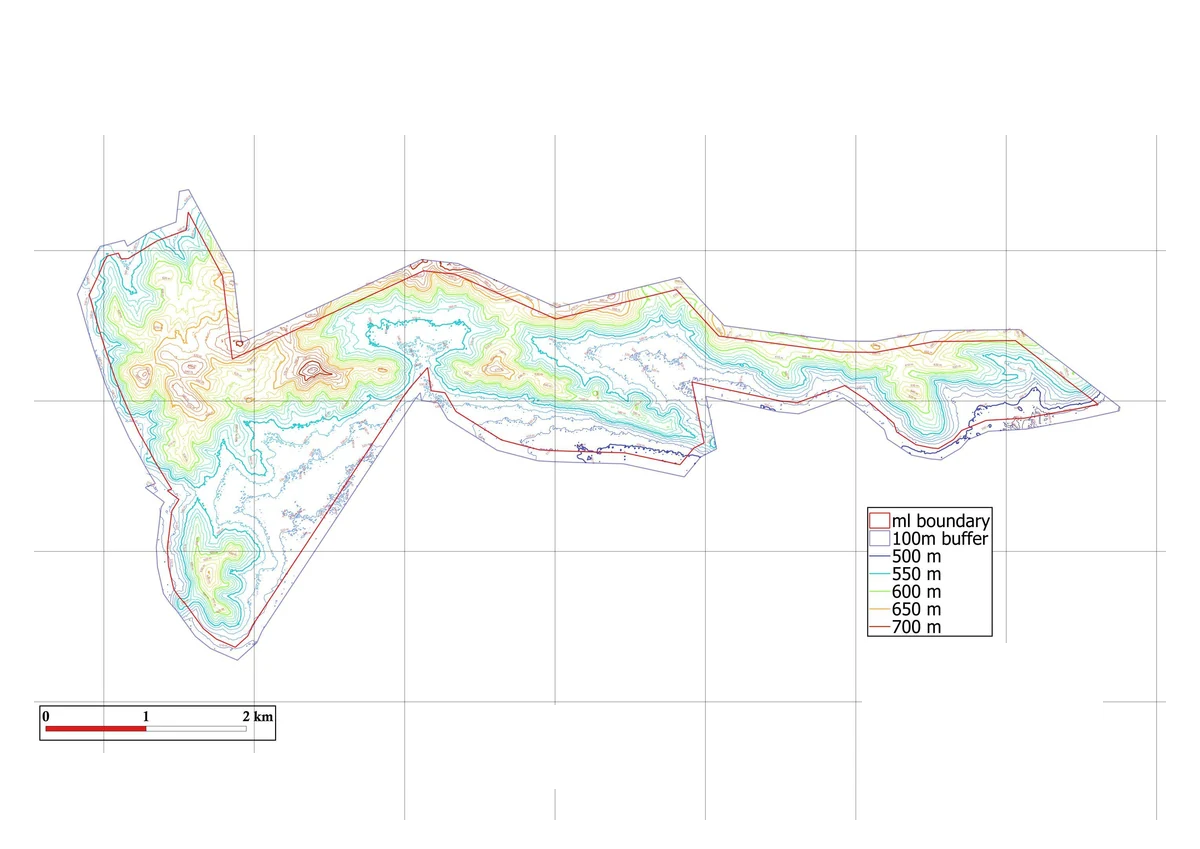 Contour map showing the pattern of terrain elevation