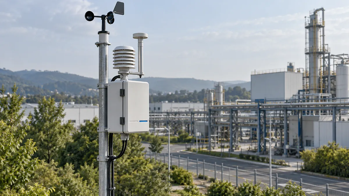 Illustrative scene: Site-edge environmental observation equipment and industrial surroundings