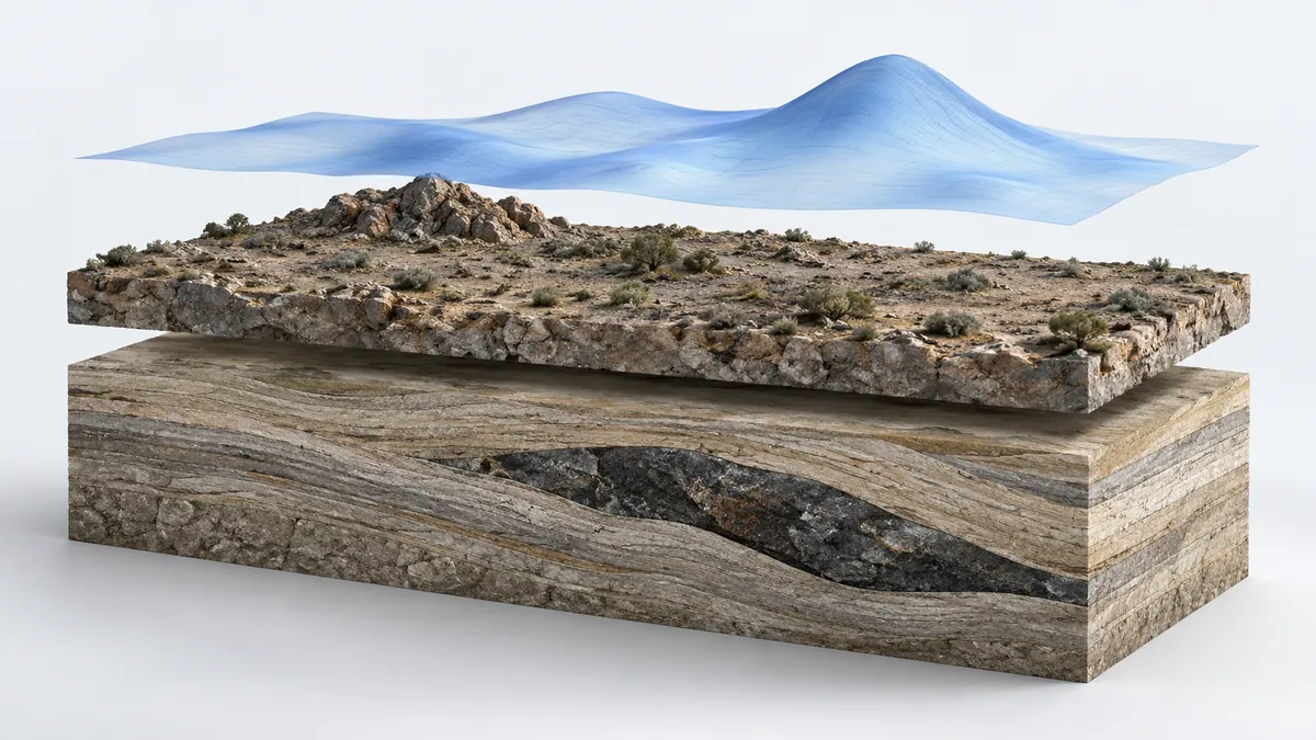 Illustrative scene: Conceptual geological section for explaining magnetic interpretation